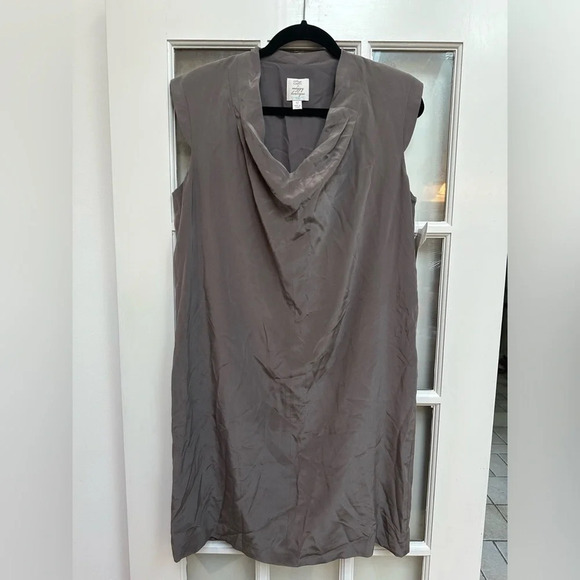 Suzi Chin for Maggy Boutique 100% Silk Brown Taupe Sleeveless Dress Size 12 NWT - Picture 2 of 8